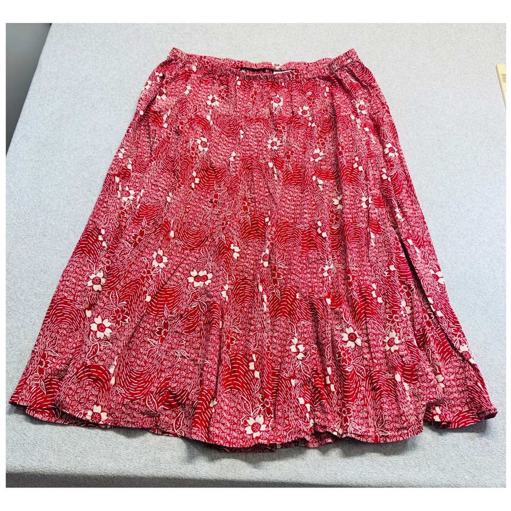 Vintage White Stag Woman 3X 22W 24W Red Floral Cotton Maxi Skirt Boho Peasant